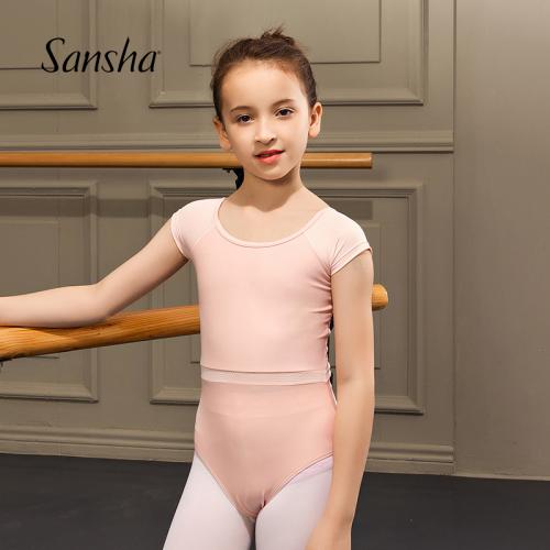 Sansha 法国三沙儿童芭蕾舞短袖连体服练功服 舞蹈体操演出服装
