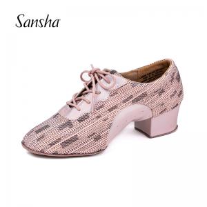 sansha法国三沙拉丁舞鞋系带拉丁教师鞋粗跟国标鞋恰恰舞鞋