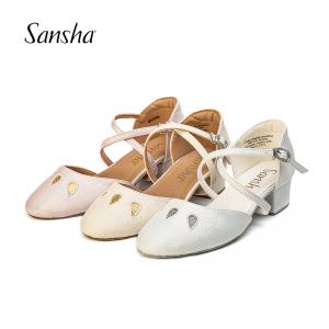 Sansha 三沙儿童拉丁舞鞋软底幻彩线纹交谊舞伦巴恰恰低跟舞蹈鞋（定制7天）