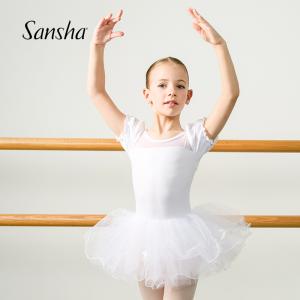 Sansha 法国三沙儿童芭蕾舞蹈服TUTU裙网纱练功裙短袖开裆演出服