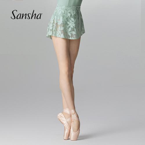 sansha 法国三沙芭蕾舞裙半身裙 浅绿练功服女弹力腰蕾丝舞蹈短裙