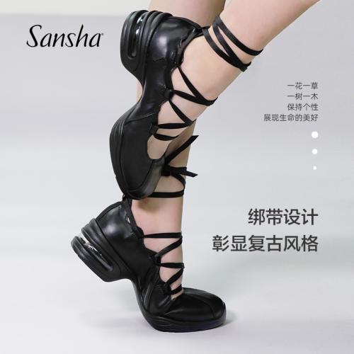 sansha 法国三沙广场舞鞋女 爵士舞软底透气绑带款皮面现代舞鞋（定制7天）