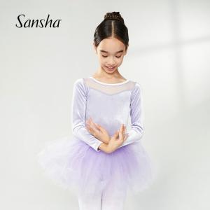 sansha 三沙儿童舞蹈裙 开裆天鹅绒长袖芭蕾舞练功连体服表演裙