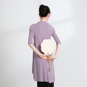 sansha 三沙现代舞服女 五分袖上衣不规则开叉下摆舞蹈服练功服