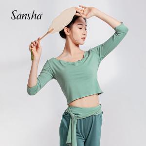 sansha 三沙七分袖现代舞服女 短款V领舞蹈上衣中国舞古典练功服