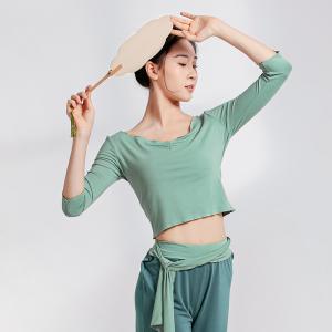 sansha 三沙七分袖现代舞服女 短款V领舞蹈上衣中国舞古典练功服