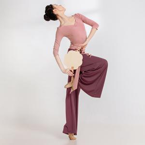 sansha 三沙七分袖现代舞服女 短款V领舞蹈上衣中国舞古典练功服