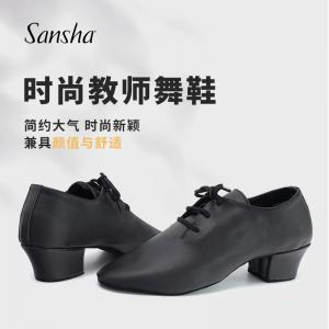 sansha 三沙芭蕾舞教师鞋 系带牛皮舞蹈鞋练功小皮鞋反绒皮底跳舞（定制7天）