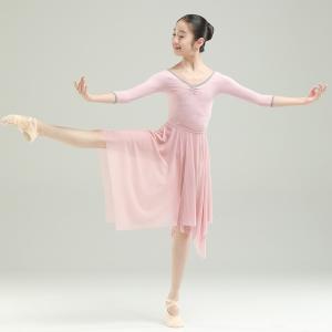 sansha 三沙少女舞蹈服 芭蕾舞圆领练功服七分袖撞色连体服秋冬
