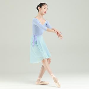 sansha 三沙少女舞蹈服 芭蕾舞圆领练功服七分袖撞色连体服秋冬
