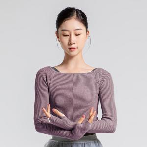 sansha 三沙舞蹈保暖上衣女 竖罗纹高弹针织服芭蕾舞秋冬练功外套