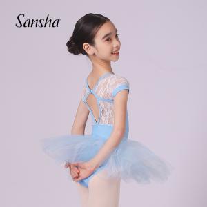 sansha 三沙儿童舞蹈裙 蕾丝短袖芭蕾舞服开裆练功连体裙TUTU裙