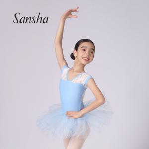 sansha 三沙儿童舞蹈裙 蕾丝短袖芭蕾舞服开裆练功连体裙TUTU裙