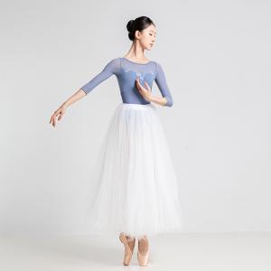 sansha 三沙舞蹈服女 芭蕾舞练功服绣花网纱七分袖连体服高胯露背