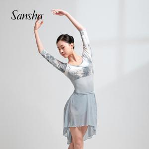 sansha 三沙舞蹈连体服女 芭蕾舞练功服钻石绒拼接五分袖舞蹈服
