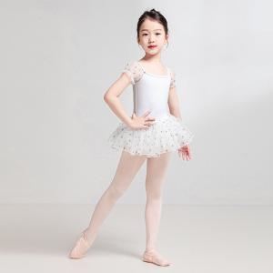 sansha 三沙儿童舞蹈纱裙 芭蕾舞连体服女爱心泡泡袖表演裙开裆