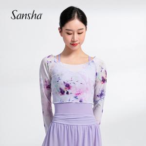 sansha 法国三沙舞蹈服上衣女 网纱芭蕾舞练功服罩衫一字领练功服