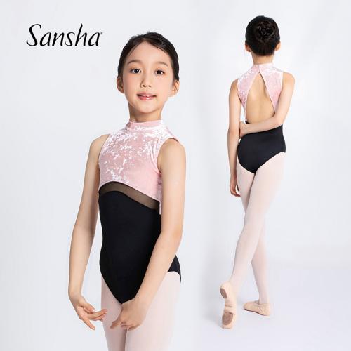 sanhsa 三沙儿童舞蹈连体服 钻石绒高领无袖芭蕾舞练功服开裆形体