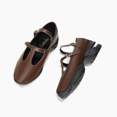 Sansha 三沙广场舞蹈鞋女 运动舞鞋牛皮现代舞玛丽珍单鞋芭蕾风鞋