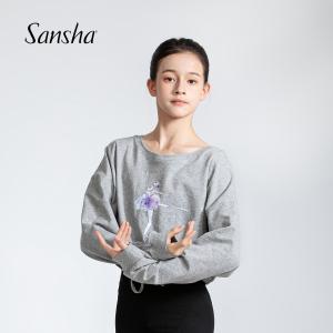 sansha 三沙舞蹈服女 现代舞练功服短款上衣蝙蝠袖芭蕾舞T恤长袖