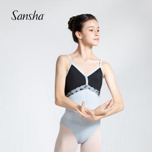 sansha三沙吊带撞色舞蹈服女 V领大背芭蕾舞练功服高胯连体服锦纶