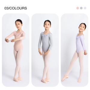 Sansha 三沙儿童长袖舞蹈服女 芭蕾舞练功服圆领开裆连体服9分袖