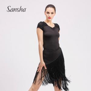 Sansha 法国三沙夏季新款成人女款拉丁舞短袖上衣国标蕾丝套头T恤