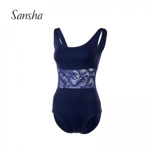 Sansha 法国三沙芭蕾舞蕾丝吊带连体服女舞蹈体操表演练功服成人