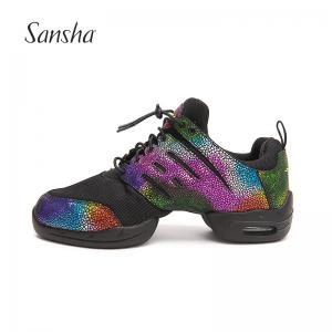 Sansha 法国三沙成人现代舞鞋防滑网布彩色拼接广场舞鞋气垫时尚